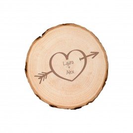 Fetta di albero con incisione - cuore con freccia - grande